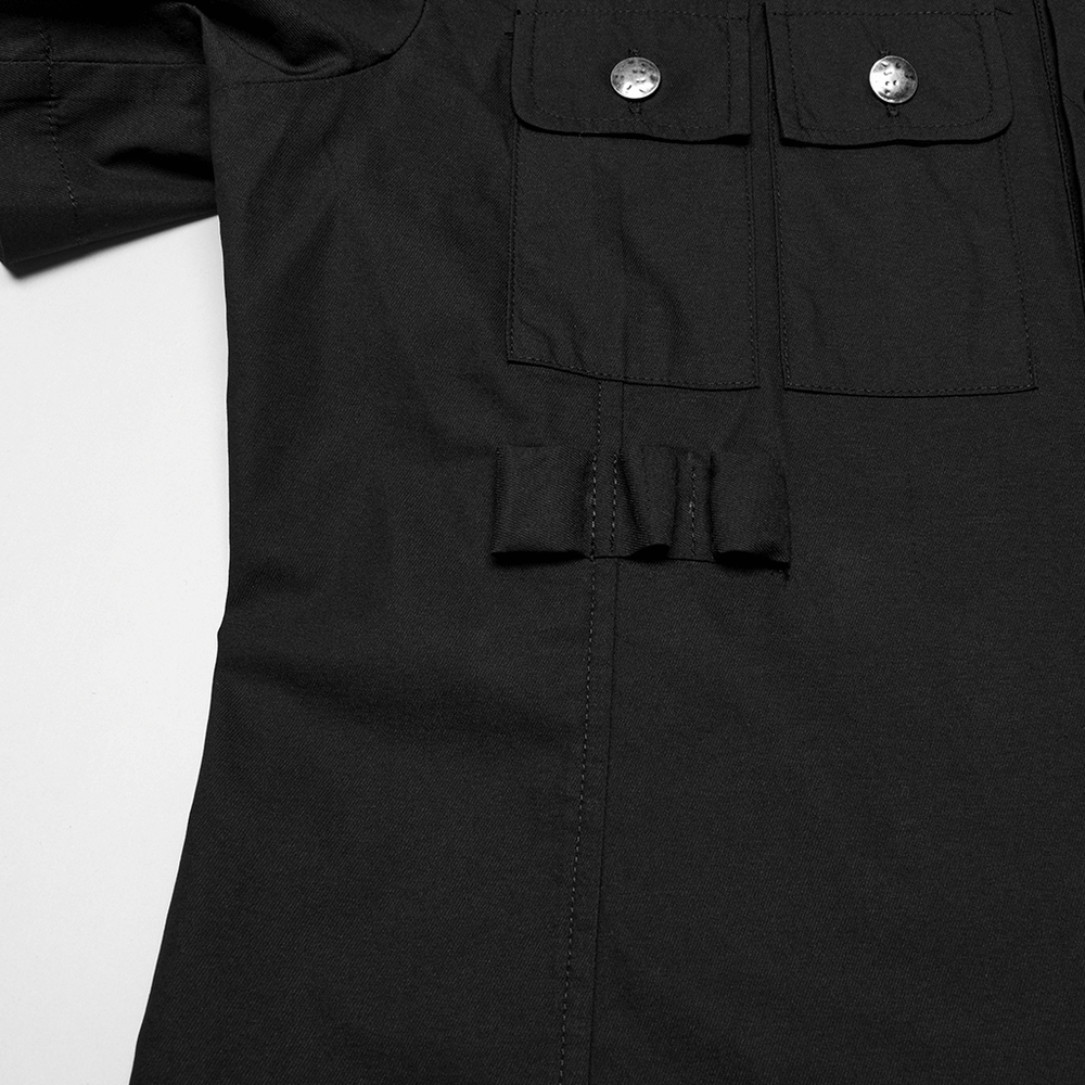 Black Short Sleeve Punk Shirt with Eyelet Detail