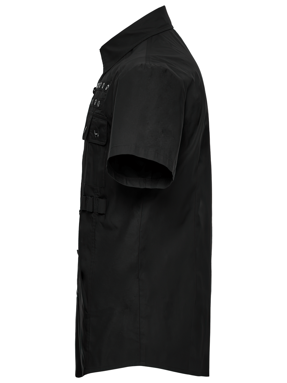 Black Short Sleeve Punk Shirt with Eyelet Detail