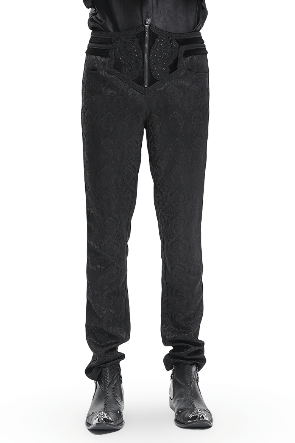 Black Slim-Fit Embossed Pants with Elegant Design