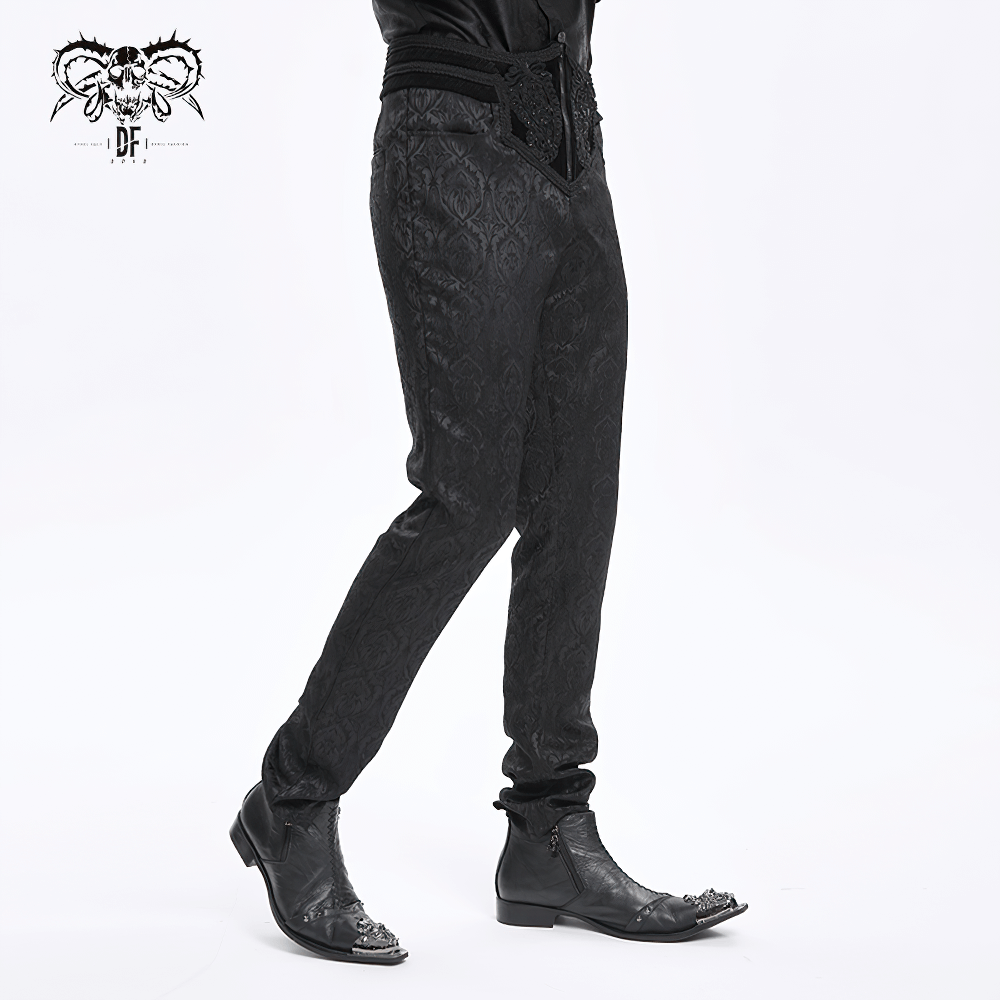 Black Slim-Fit Embossed Pants with Elegant Design