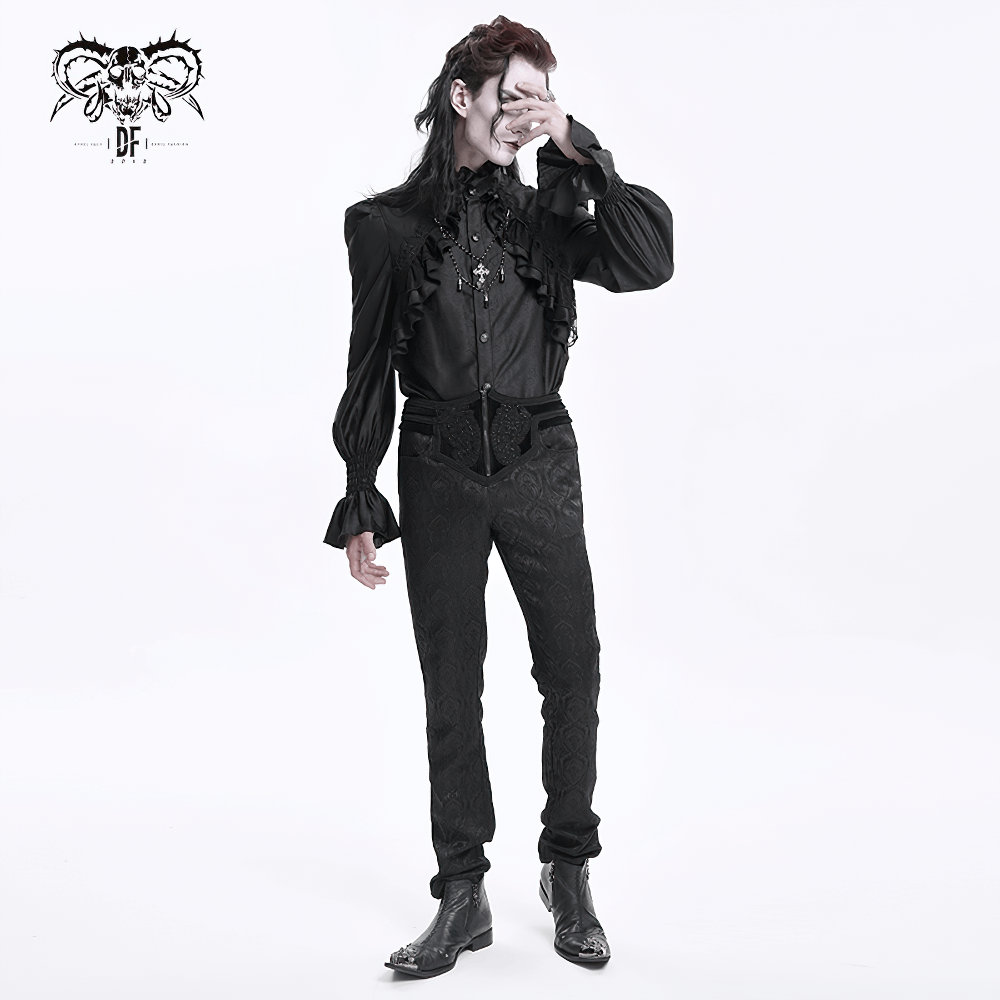 Black Slim-Fit Embossed Pants with Elegant Design