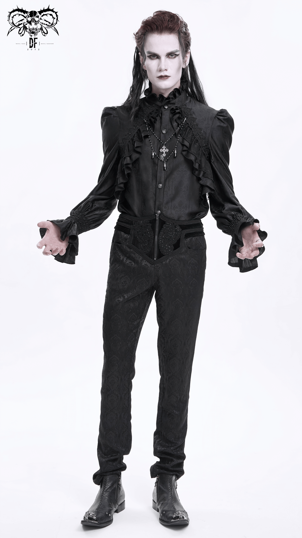 Black Slim-Fit Embossed Pants with Elegant Design