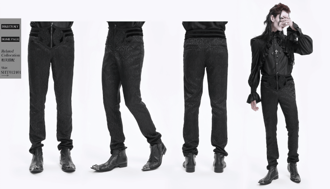 Black Slim-Fit Embossed Pants with Elegant Design