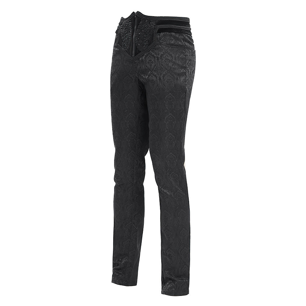 Black Slim-Fit Embossed Pants with Elegant Design