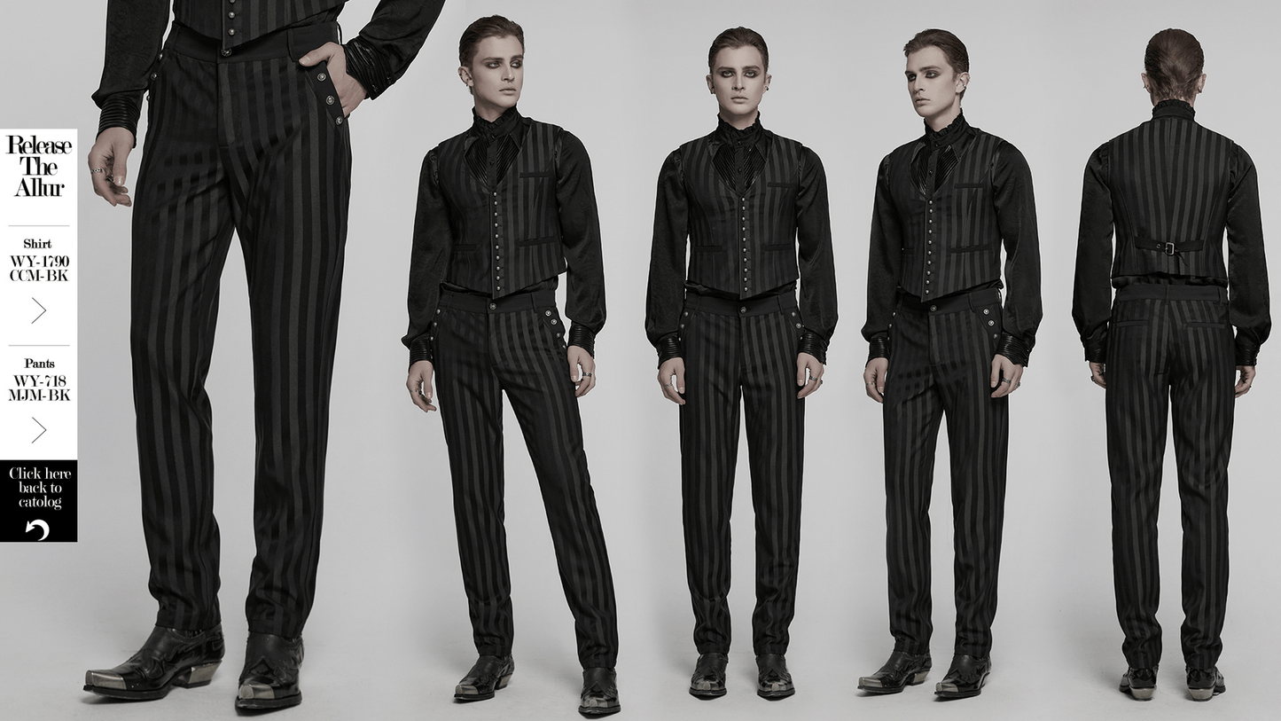 Black Slim Fit Striped Gothic Trousers for Men
