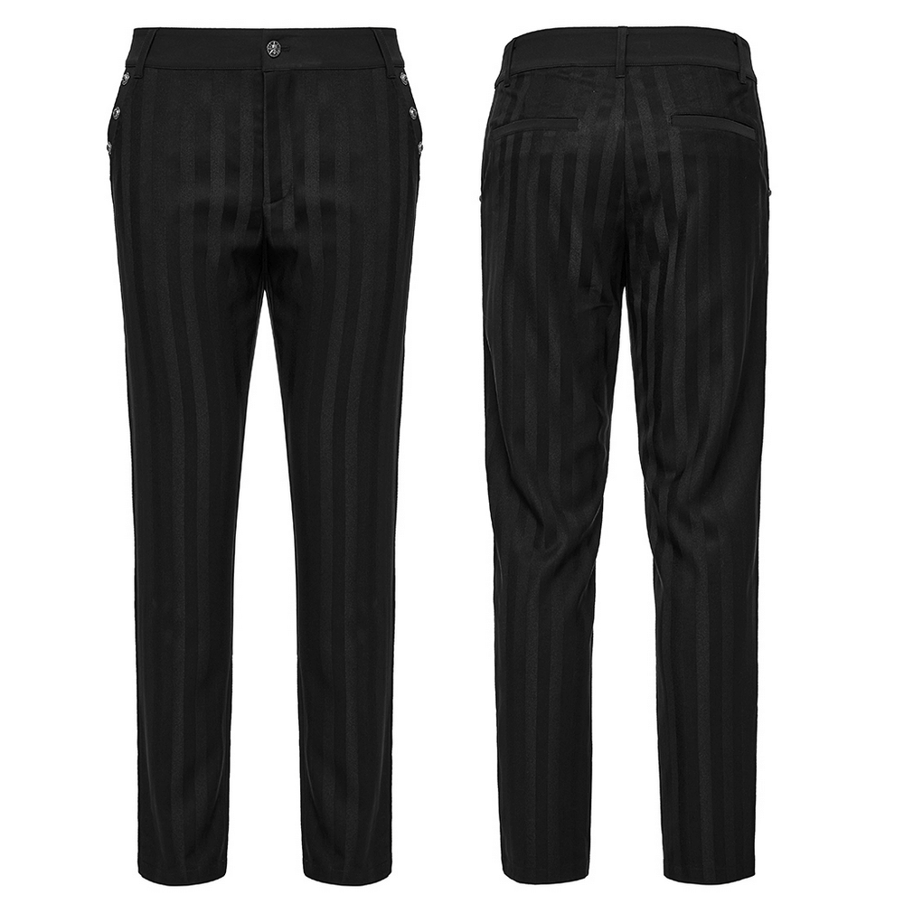 Black Slim Fit Striped Gothic Trousers for Men