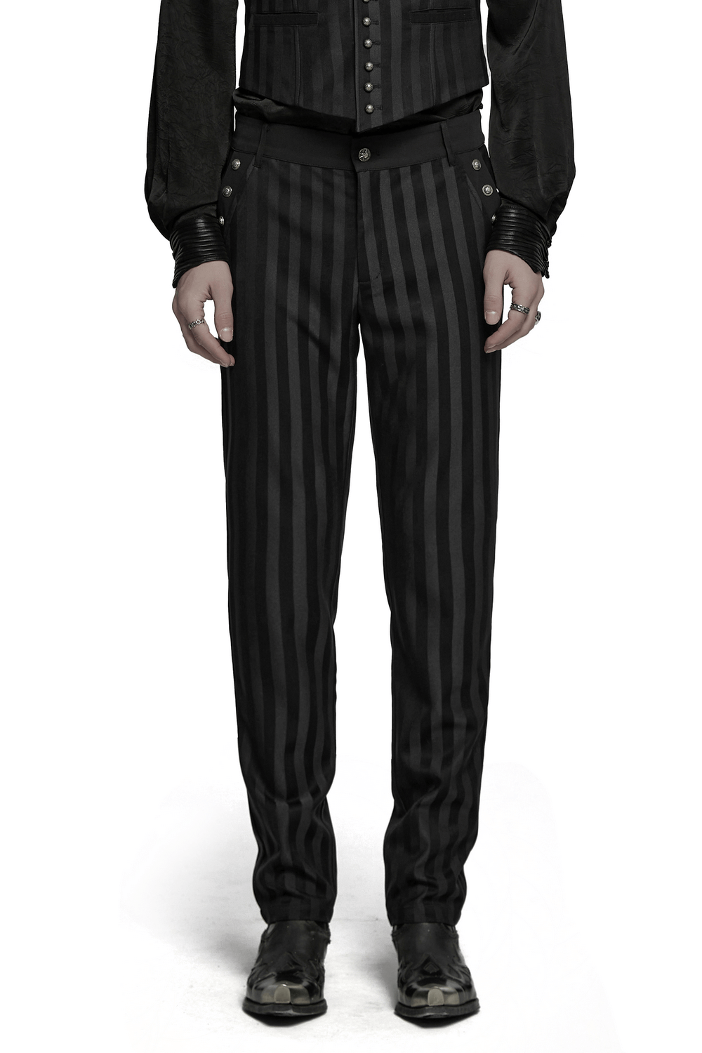 Black Slim Fit Striped Gothic Trousers for Men