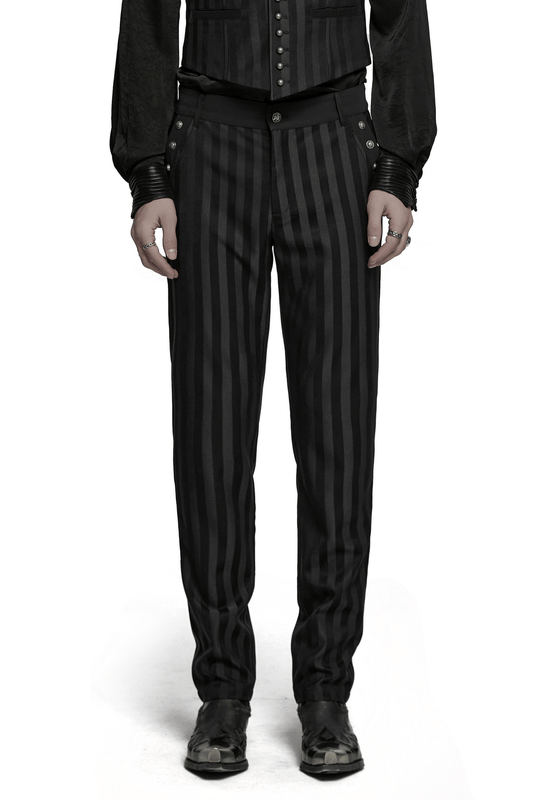 Black Slim Fit Striped Gothic Trousers for Men