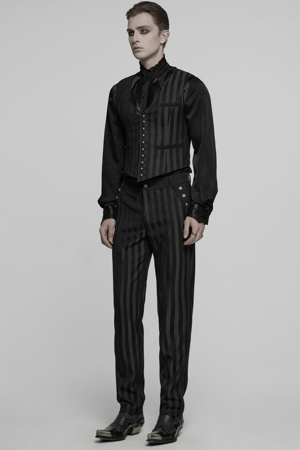 Black Slim Fit Striped Gothic Trousers for Men