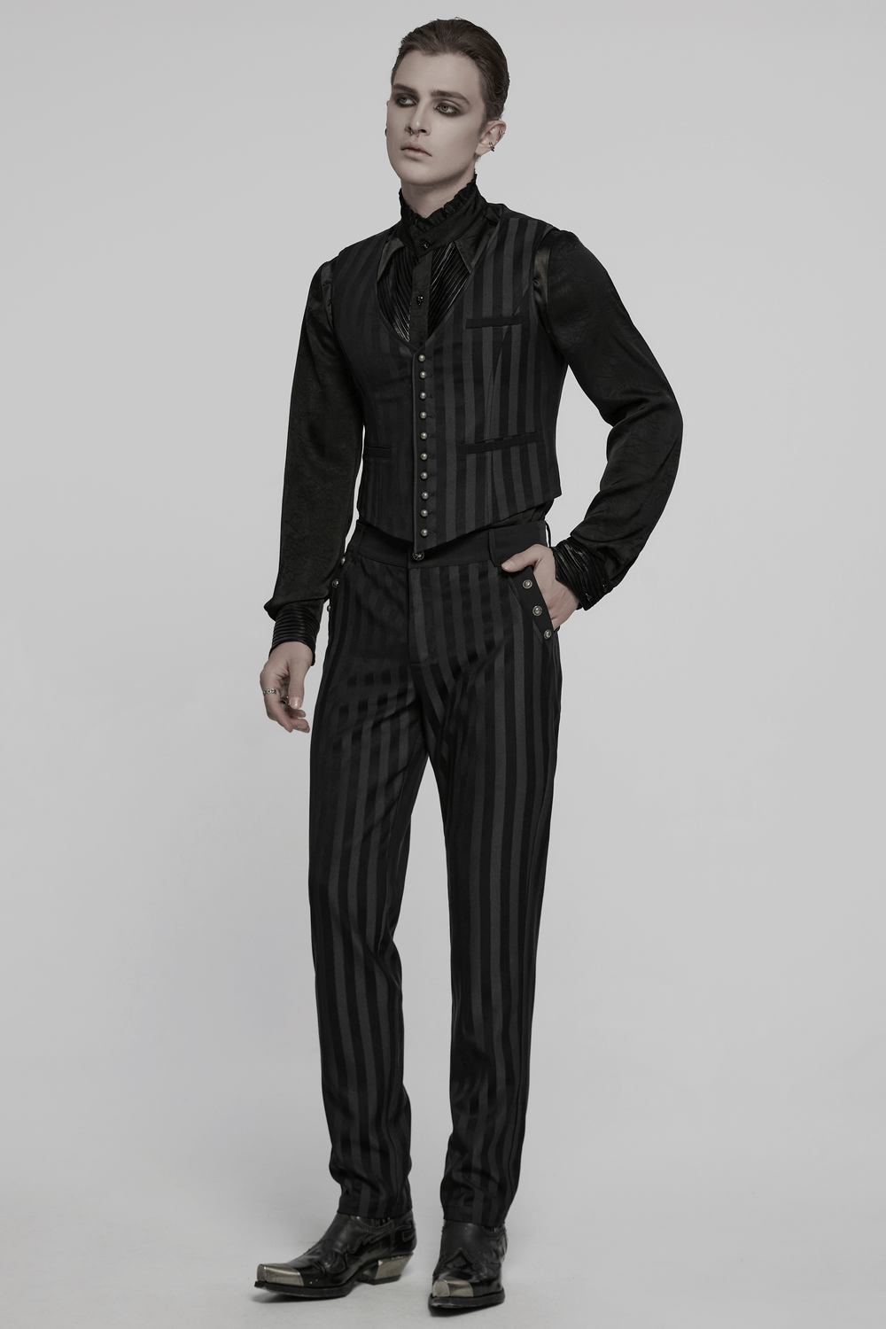 Black Slim Fit Striped Gothic Trousers for Men