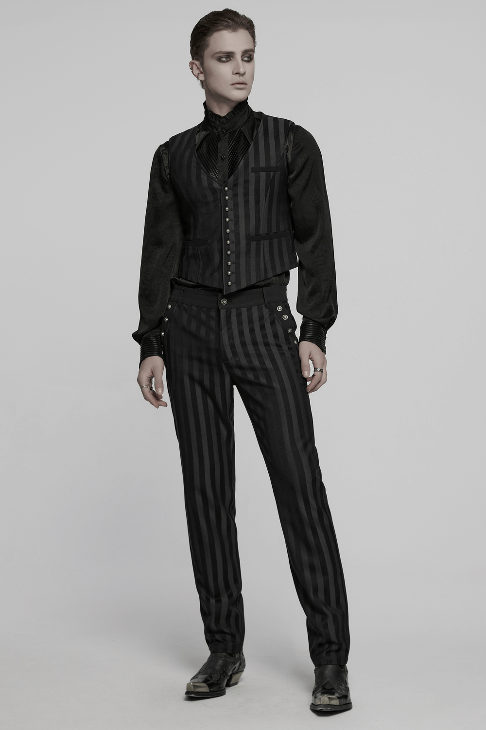 Black Slim Fit Striped Gothic Trousers for Men
