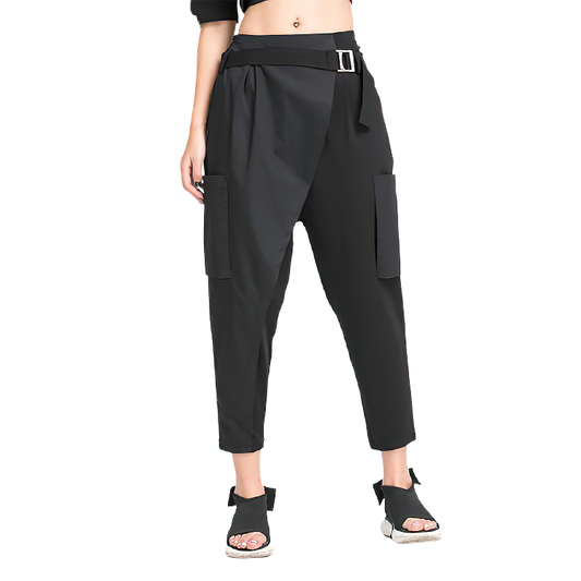 Black Spliced Women's Pants / Alt Fashion Pocket Trousers
