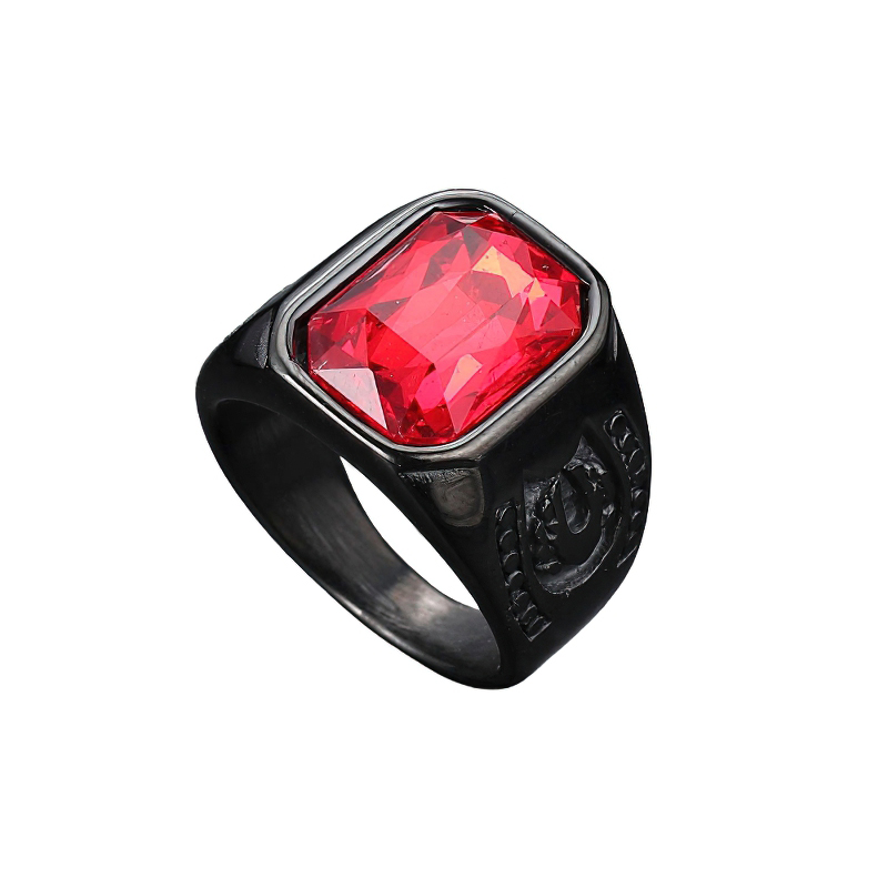 Black Stainless Steel Ring With Red Jewelry Glass / Cool Men's And Women's Finger Accessories
