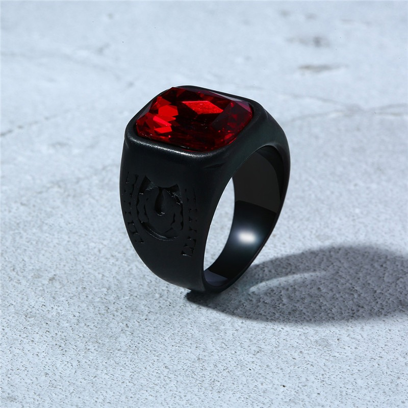 Black Stainless Steel Ring With Red Jewelry Glass / Cool Men's And Women's Finger Accessories