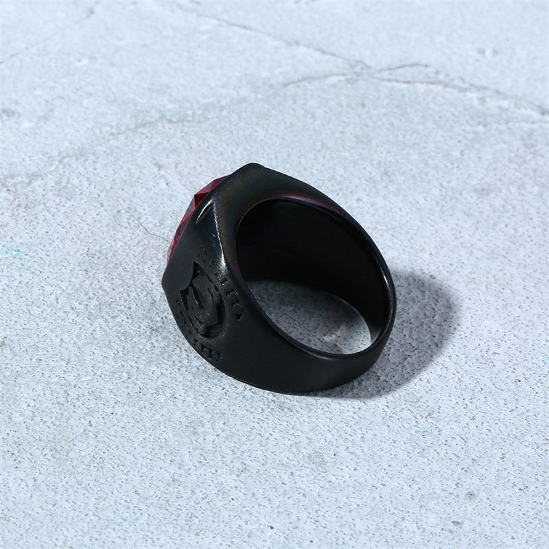 Black Stainless Steel Ring With Red Jewelry Glass / Cool Men's And Women's Finger Accessories