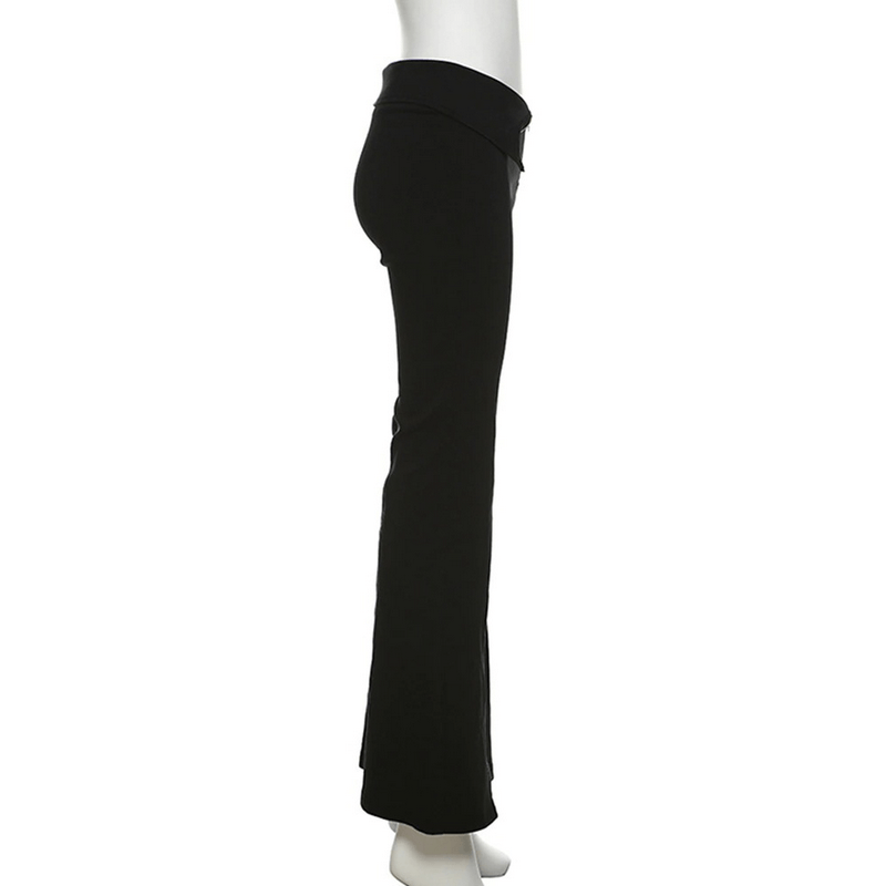 Black Stretch Split-hem Pants / High-waisted Zipper Flared Trousers / Women's Alternative Apparel