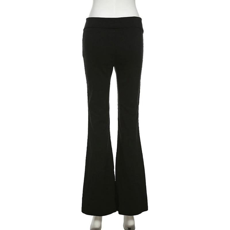 Black Stretch Split-hem Pants / High-waisted Zipper Flared Trousers / Women's Alternative Apparel