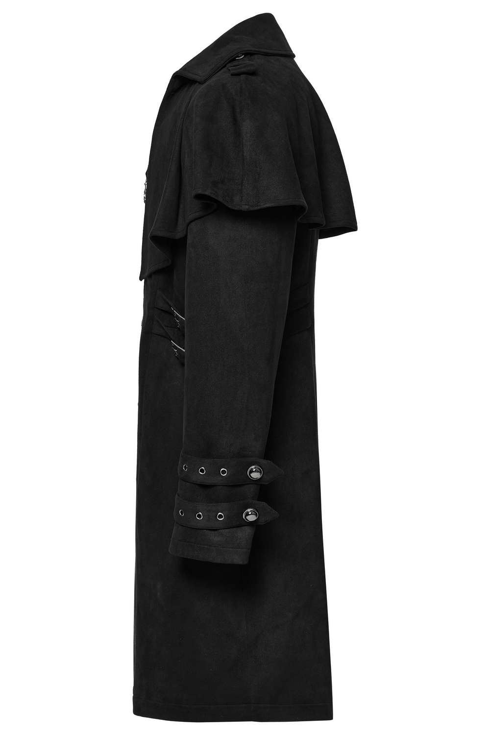 Black Suede Gothic Cape Coat with Decorative Buckles