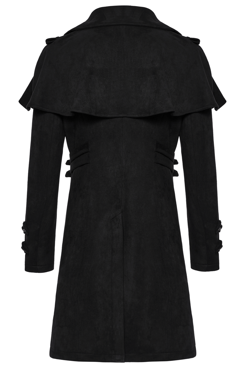 Black Suede Gothic Cape Coat with Decorative Buckles