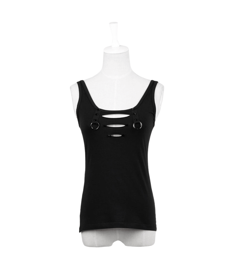 Black Tank Top with Cutout Back And Ring Detail