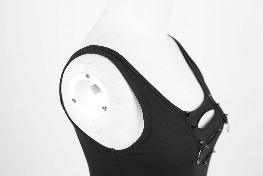 Black Tank Top with Cutout Back And Ring Detail