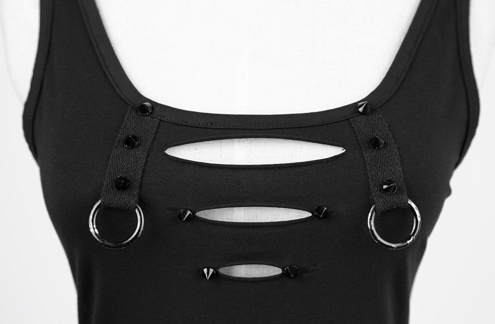 Black Tank Top with Cutout Back And Ring Detail