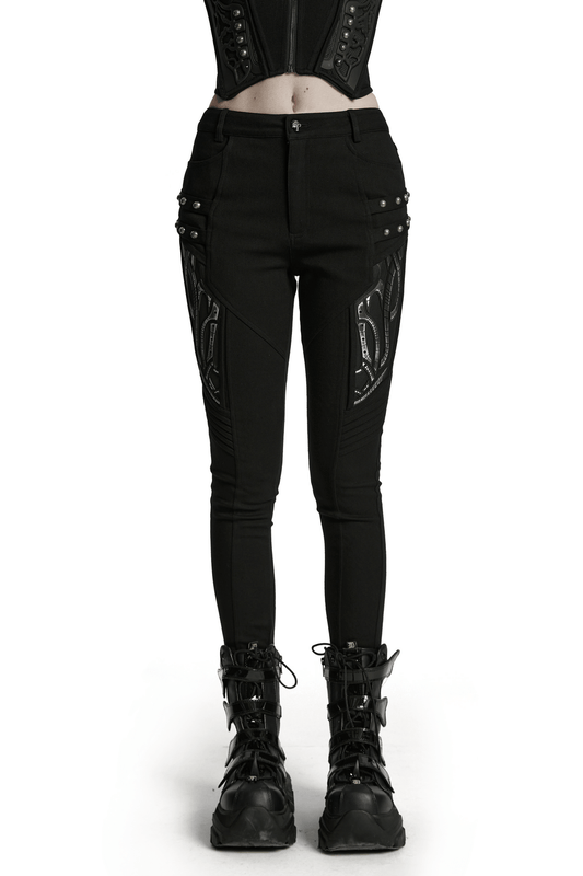 Black Techwear Trousers with Rubber Patch Details
