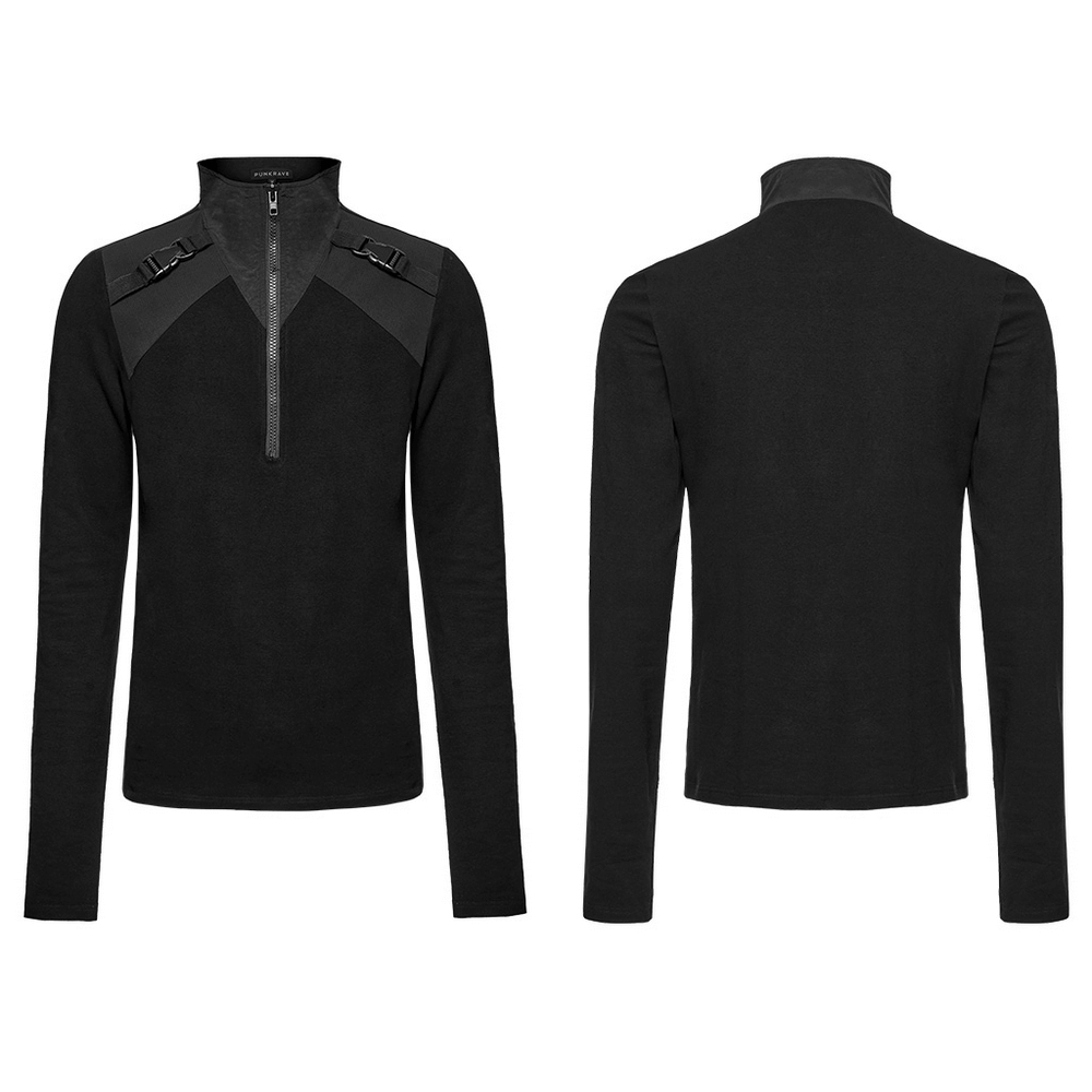 Black Techwear Zippered Sweatshirt with Shoulders Buckles
