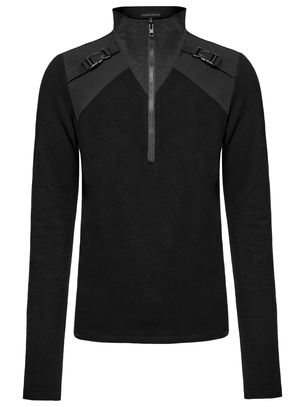 Black Techwear Zippered Sweatshirt with Shoulders Buckles