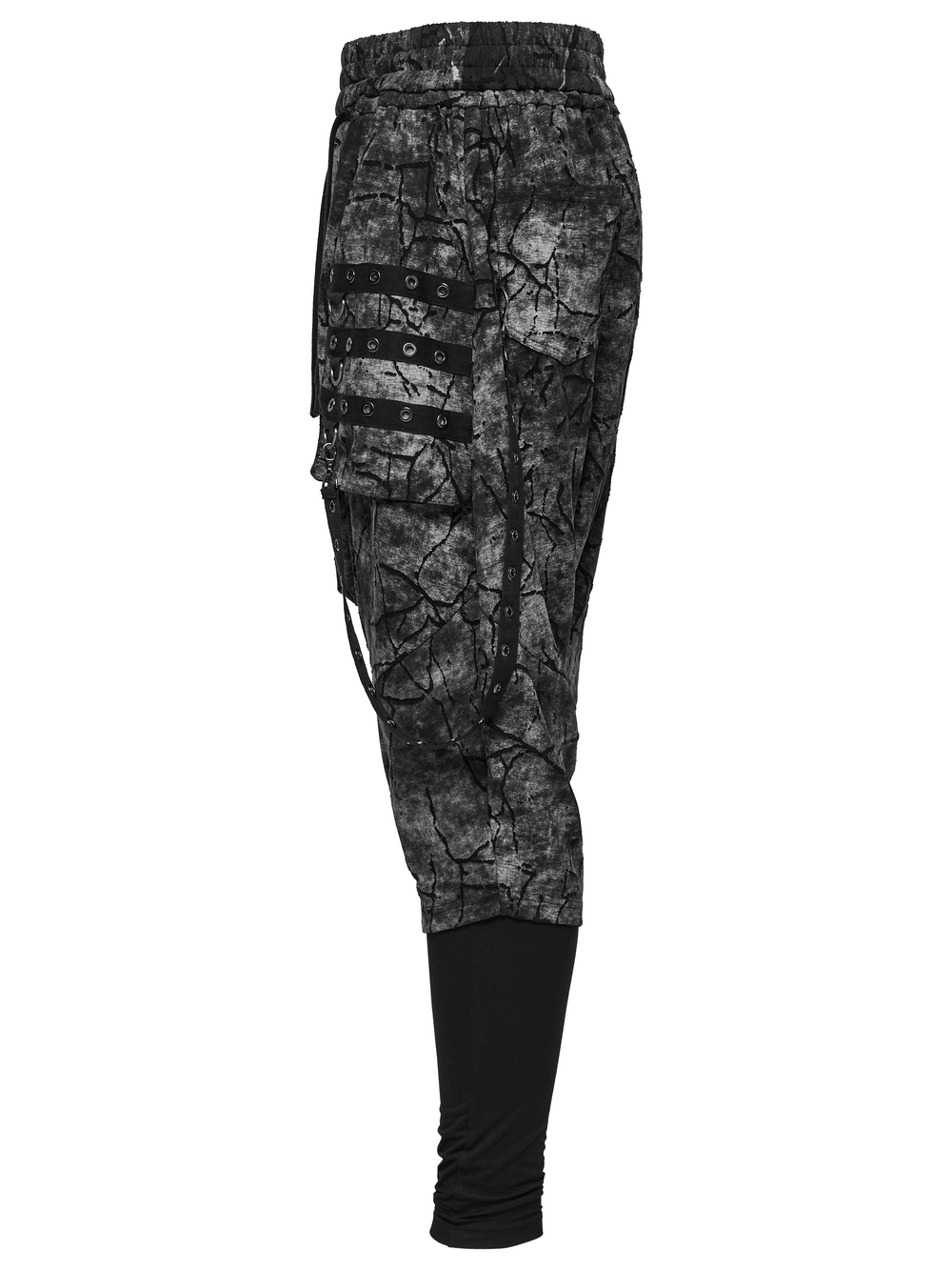 Black Tie Dye Drop Crotch Pants with Eyelet Straps