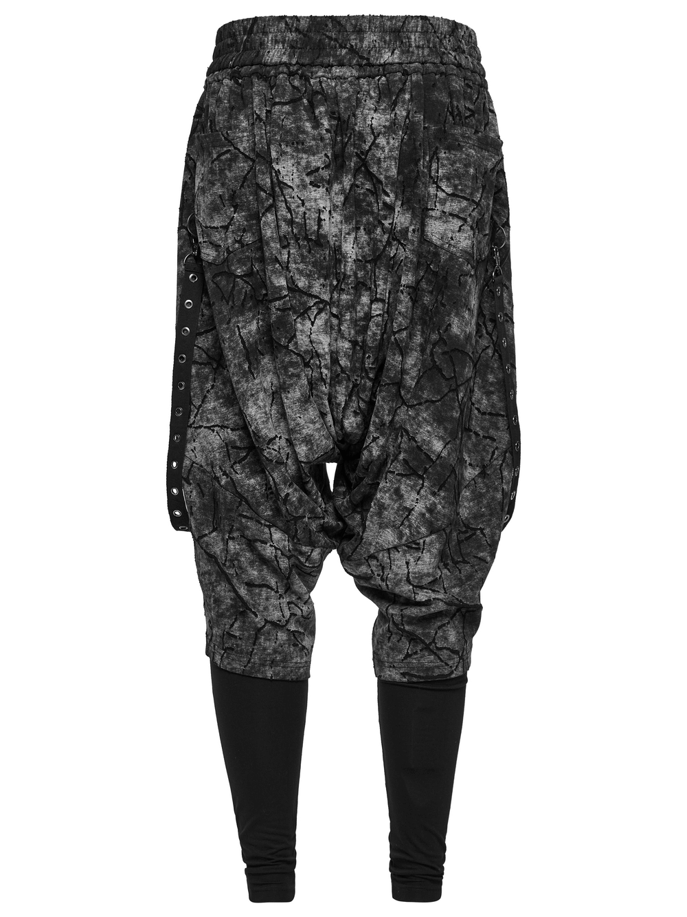 Black Tie Dye Drop Crotch Pants with Eyelet Straps