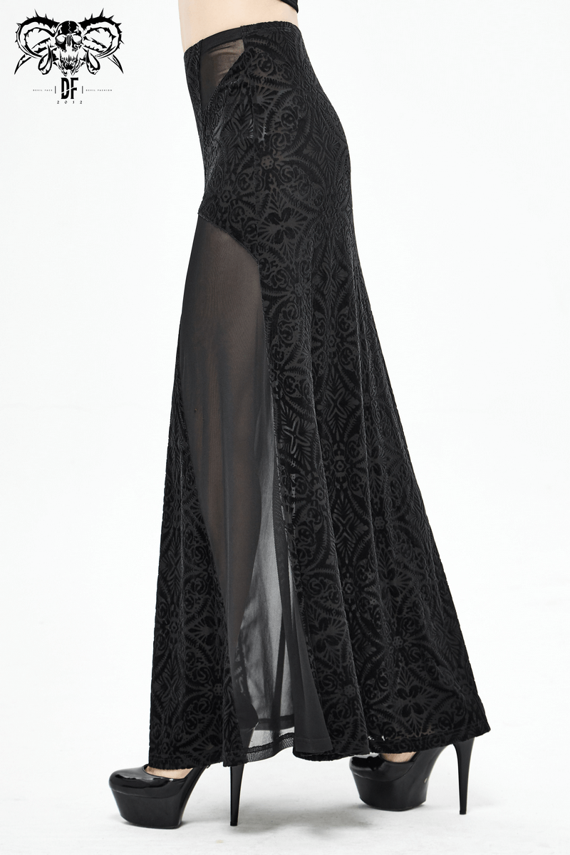 Black Transparent Skirt with High Waisted / Sexy Cross Long Skirt For Women