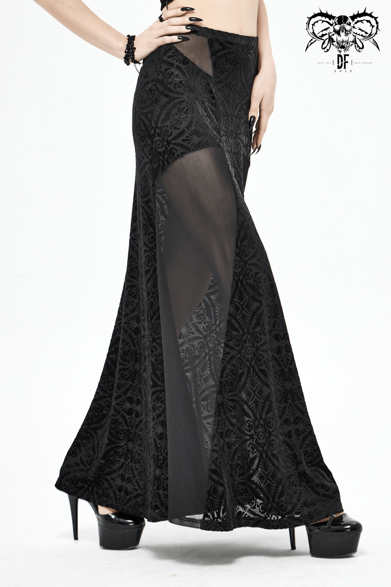 Black Transparent Skirt with High Waisted / Sexy Cross Long Skirt For Women