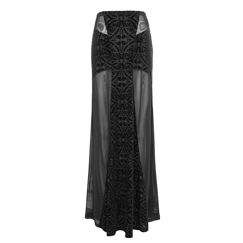 Black Transparent Skirt with High Waisted / Sexy Cross Long Skirt For Women