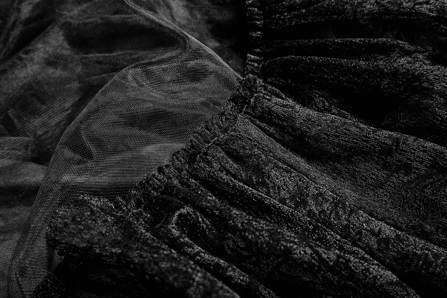 Black Tulle Long Skirt with Lace Details for Women