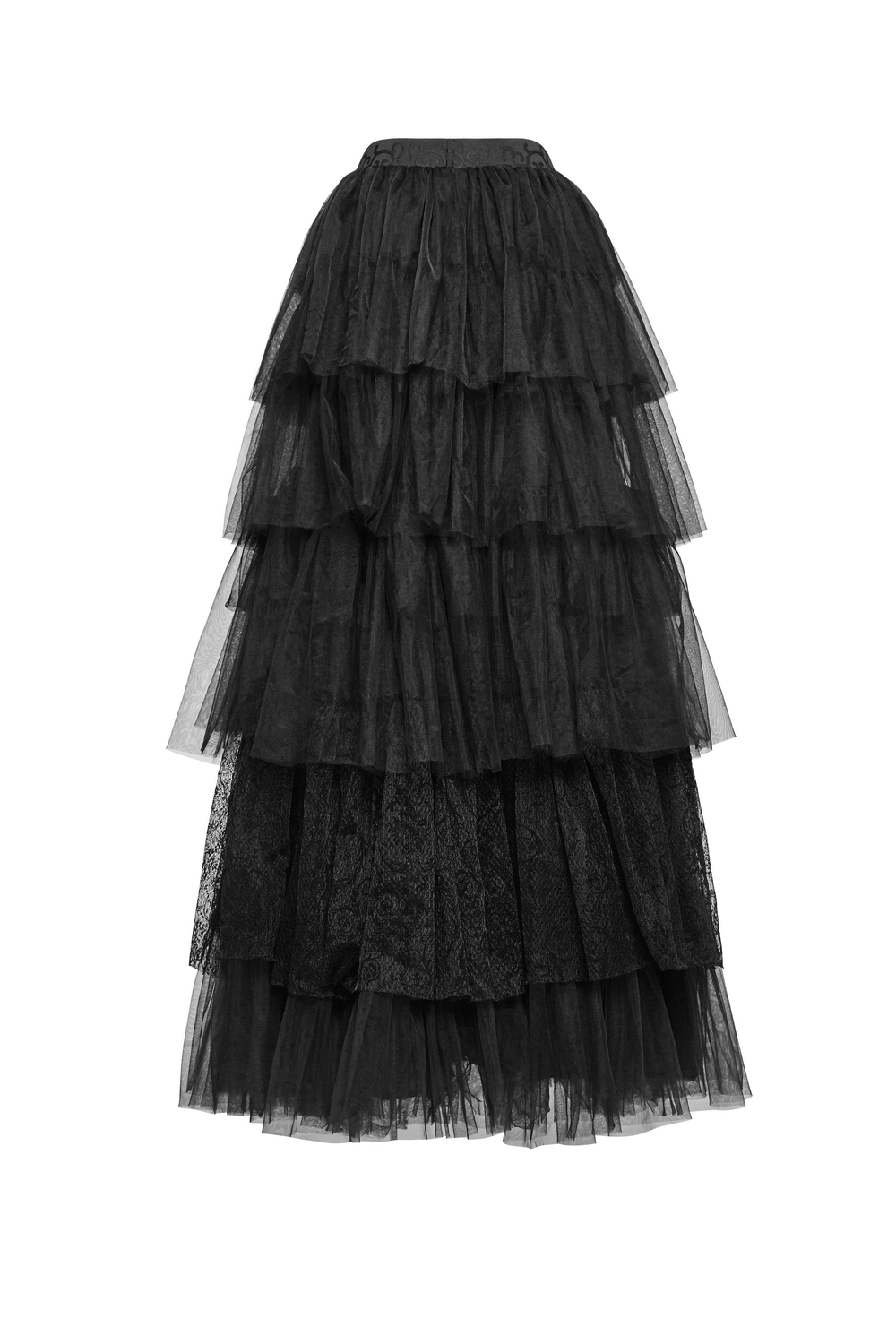 Black Tulle Long Skirt with Lace Details for Women