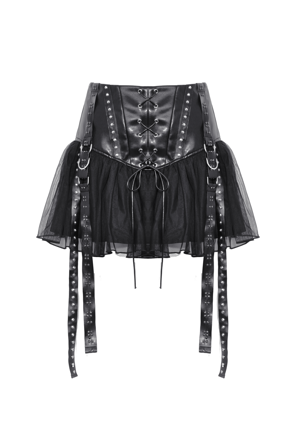 Black Tulle Skirt with Lace-Up Front And Studded