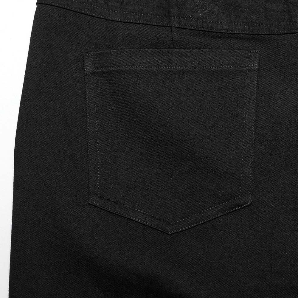 Black Twill Denim Pants with Eyelet Details and Pockets