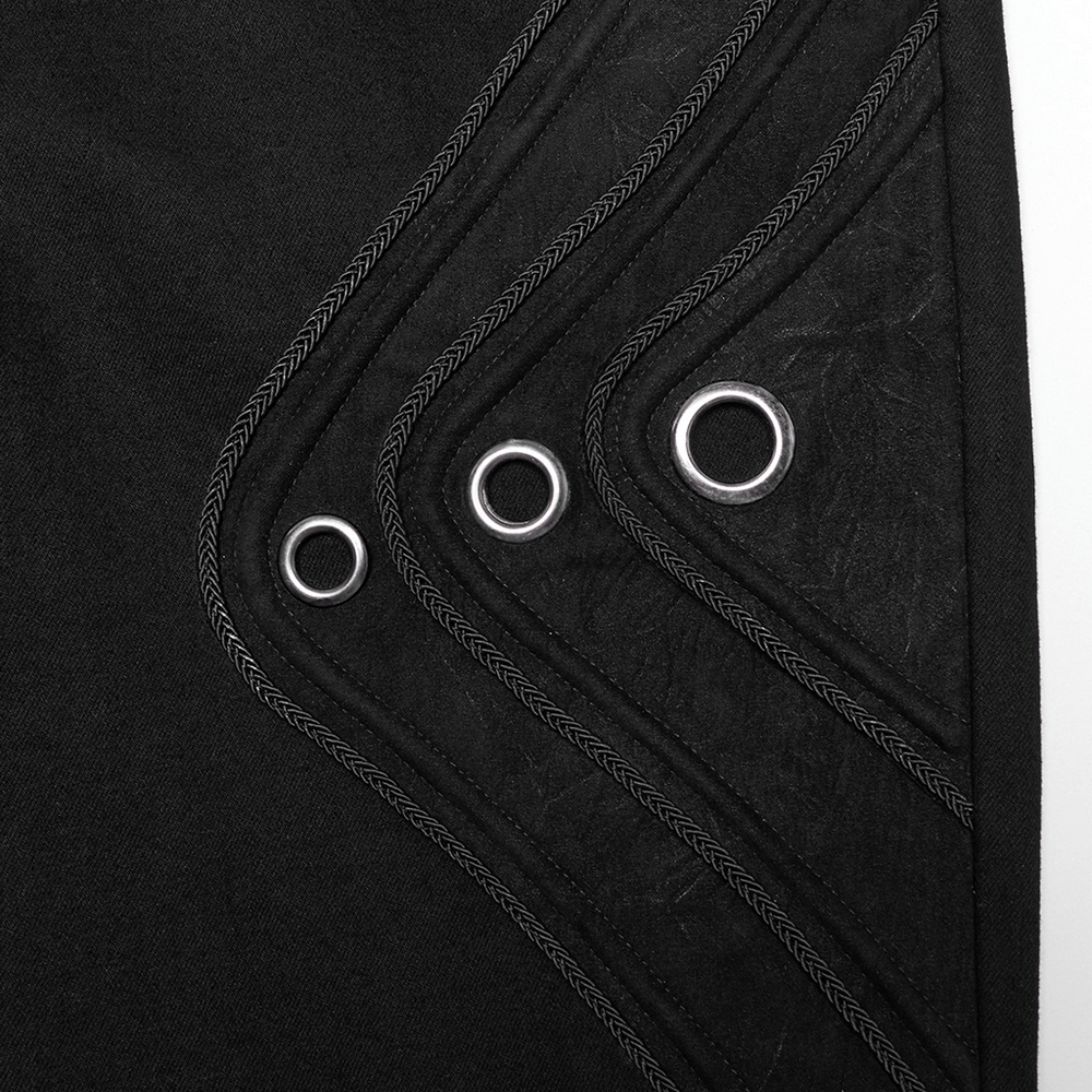 Black Twill Denim Pants with Eyelet Details and Pockets