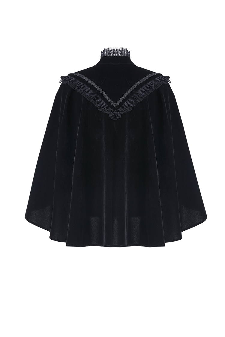 Black Velvet Cape with Embroidered Lace Collar