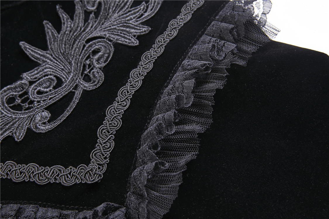 Black Velvet Cape with Embroidered Lace Collar