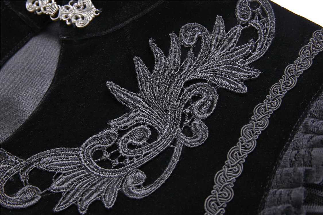 Black Velvet Cape with Embroidered Lace Collar