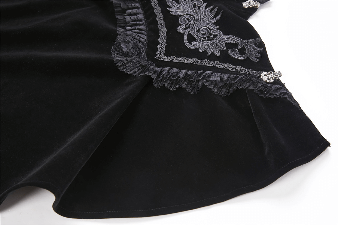 Black Velvet Cape with Embroidered Lace Collar