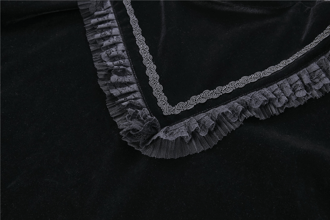 Black Velvet Cape with Embroidered Lace Collar