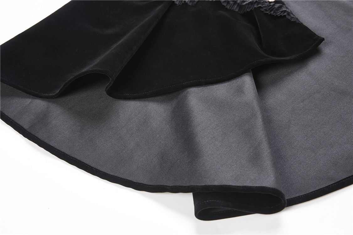 Black Velvet Cape with Embroidered Lace Collar