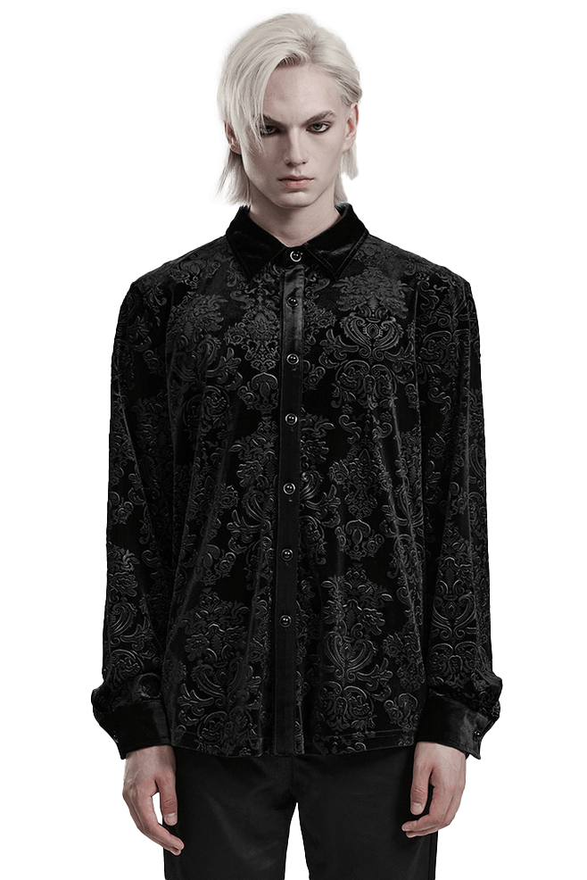 Black Velvet Embossed Floral Gothic Shirt