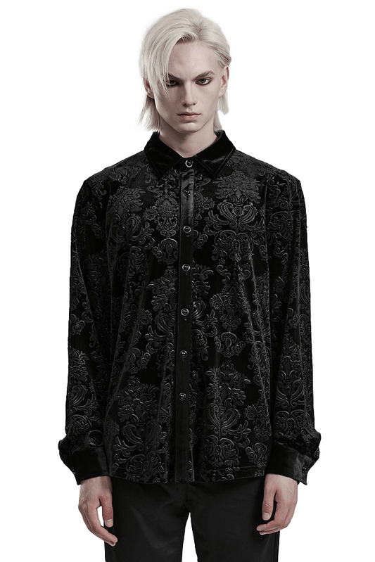 Black Velvet Embossed Floral Gothic Shirt