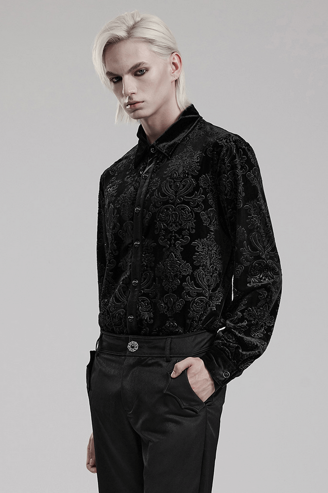 Black Velvet Embossed Floral Gothic Shirt