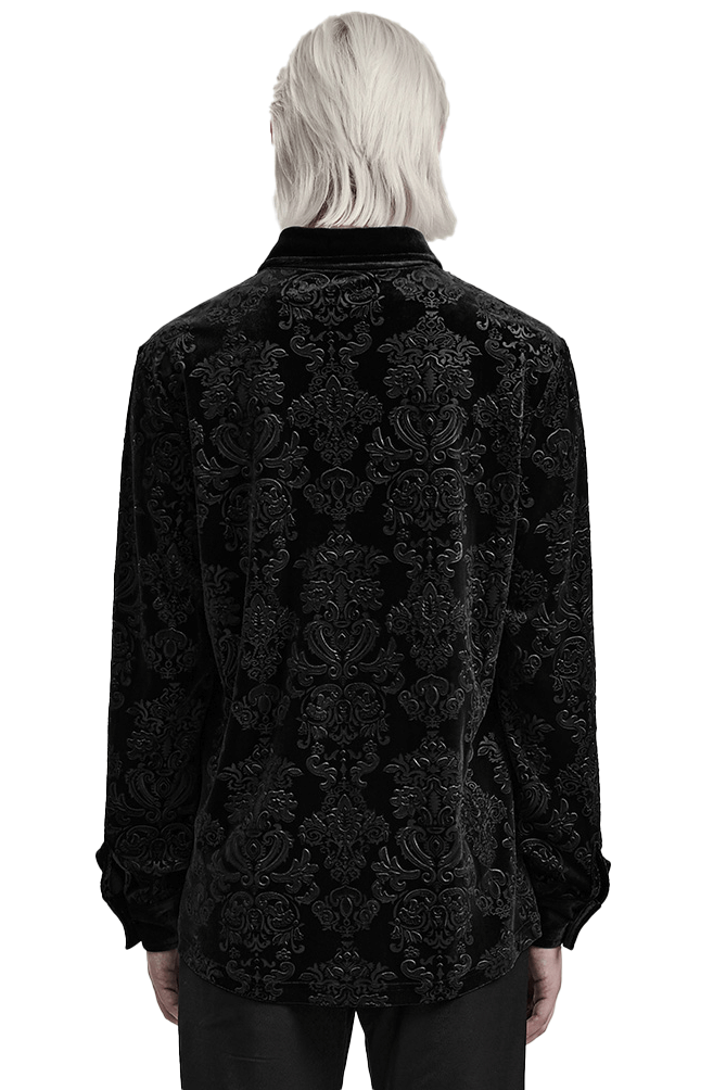 Black Velvet Embossed Floral Gothic Shirt