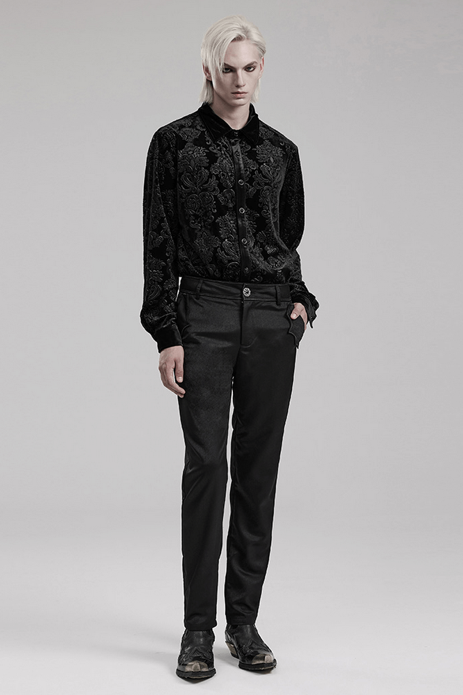 Black Velvet Embossed Floral Gothic Shirt